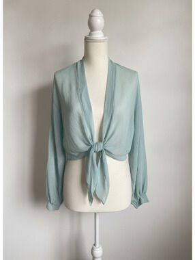 Light blue glitter sparkle mermaidcore front tie festival whimsy sheer tie shrug